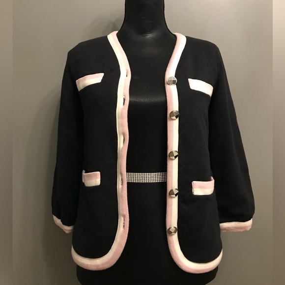 Marc by Marc Jacobs Navy Pink White Strip Knit Fur Warm Cardigan Blazer XS - Picture 5 of 5